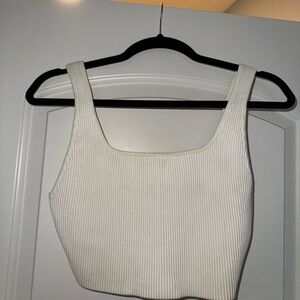 Aritzia Babaton White Ribbed Crop Top